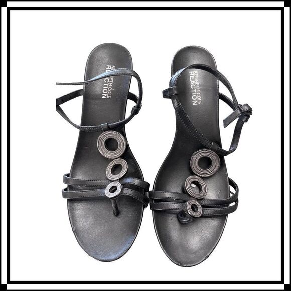EUC! Kenneth Cole Reaction Black Sandals with Metal Accents, Size 7 - Picture 1 of 7